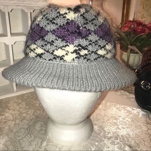 Vintage Beautiful Gray Knit Argyle Hat